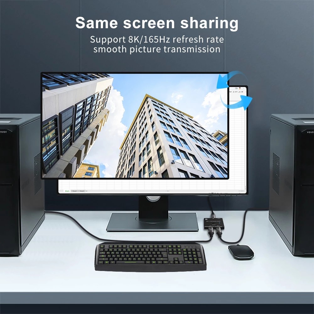 DisplayPort 1.4 Bi-Direction Switch Splitter 1X2 or 2x1 DP 1.4 KVM 8K@30Hz 4K@144Hz for Multiple