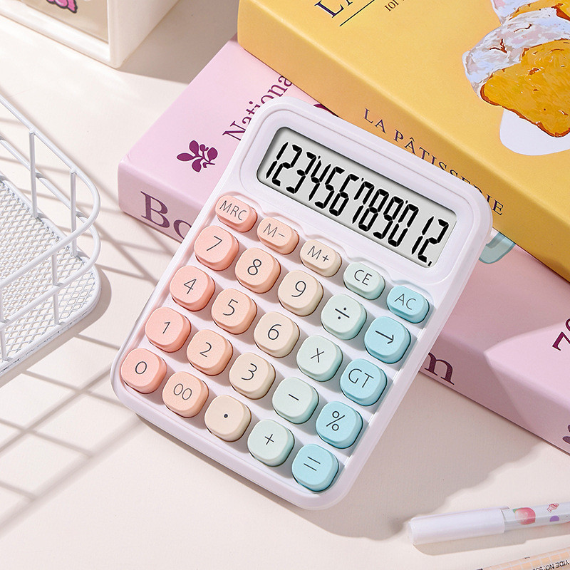 

Calculator 12 Digit Large LCD Display Big Round Button Gradient Candy Colored Dual Power Supply