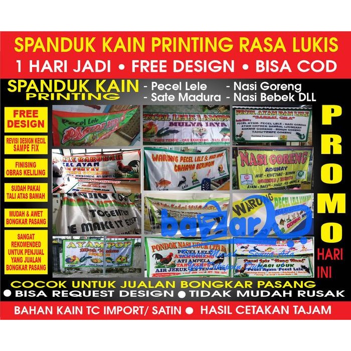 Spanduk Kain Pecel Lele / Spanduk Kain Nasi Bebek Madura / Spanduk Kain Nasi Goreng Bahan Satin