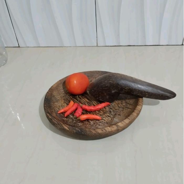 satu set cobek+ulek kayu aren 19cm,cobek kayu aren,cobek dan ulek kayu aren peralatan dapur kode 674