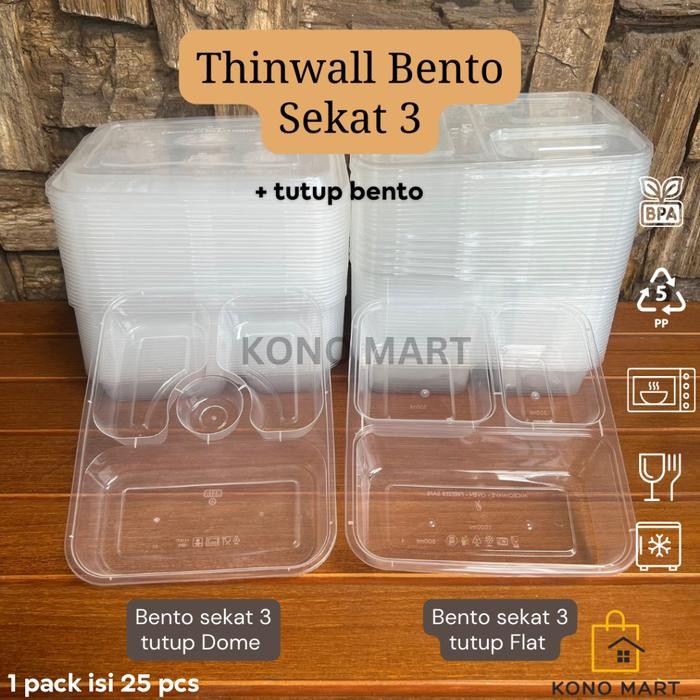 Thinwall Bento 3 Sekat Kotak Makan Plastik /Mika Catering Sekat 3