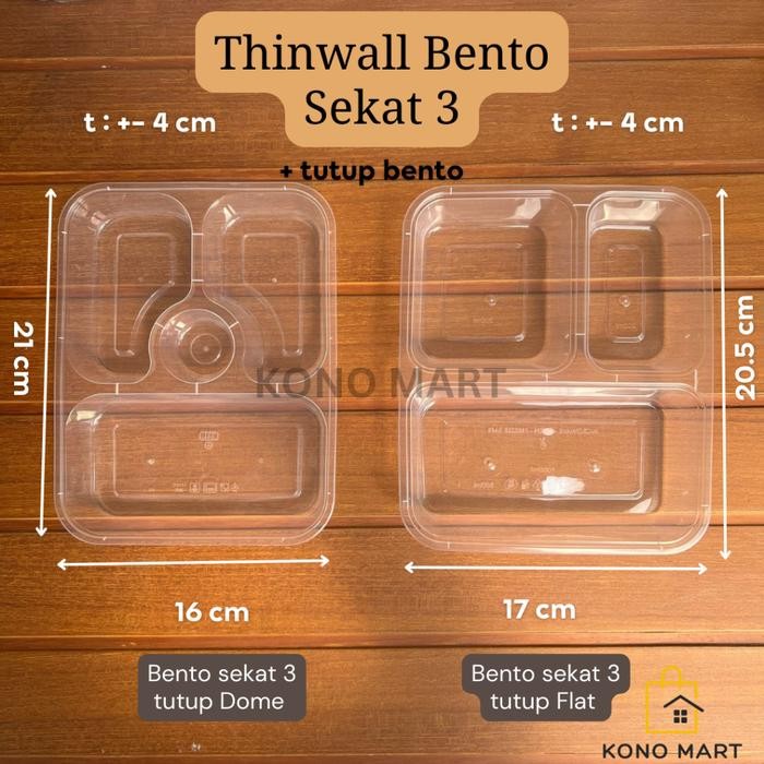 Thinwall Bento 3 Sekat Kotak Makan Plastik /Mika Catering Sekat 3 ECER