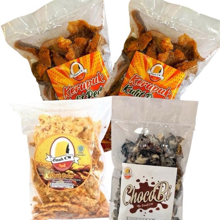

Emak Cw Keripik Pedas 4 Pcs Nage 32 (2 Kulit Ikan Pedas Manje Plastik,Opak Pedas,ChocoBi)