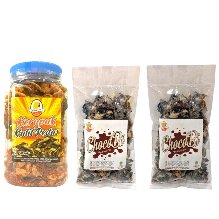 

Emak Cw - 3 Pcs Keripik Nage 51 ( Kulit Ikan Patin Pedas Manje Toples,2 Pcs Chocobi Kecil )