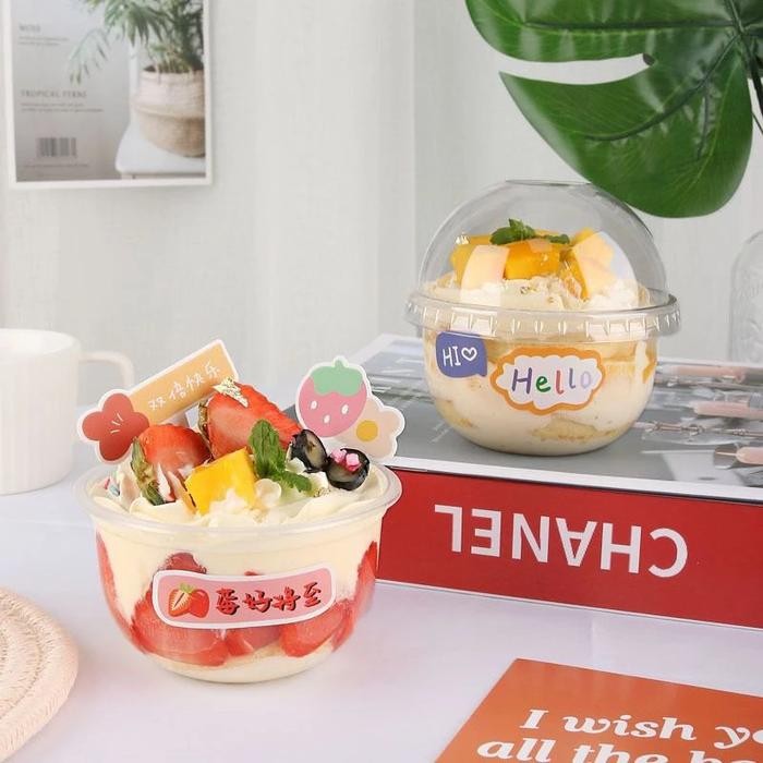 Dessert Cup Bowl 250 ml + Lid Dome / Cup Pudding Chesse Cake Ice Cream Yoghurt Puyo Salad / Cup