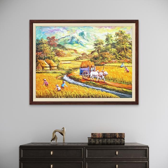 Lukisan Pemandangan Sawah Pedesaan 60x80 Lukisan Kanvas Ruang Tamu Nuansa Alam