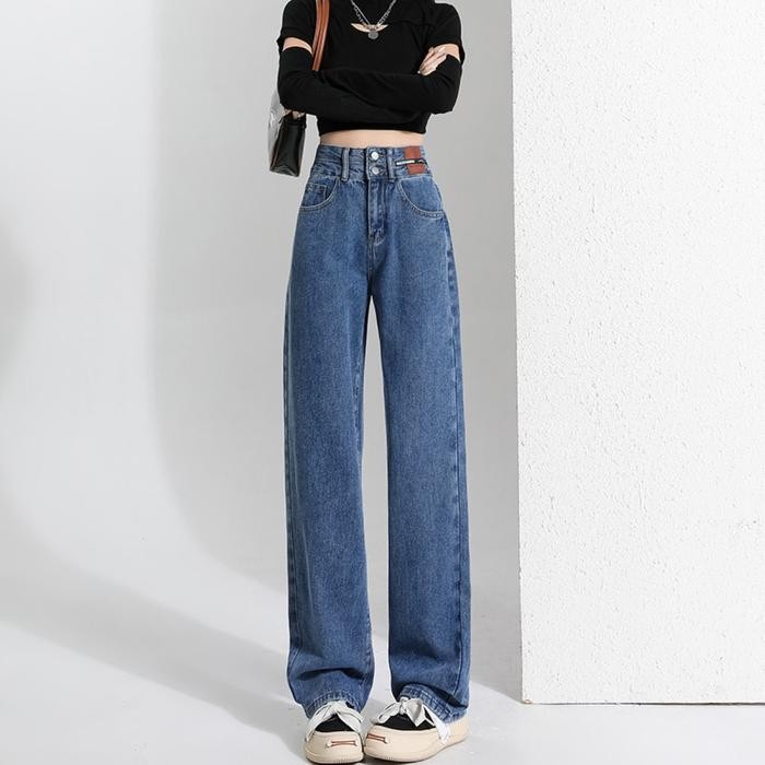 NEW Celana Jeans Wanita Highwaist Kulot Premium Korean Style Panjang Hitam Fit Kaki Nyaman Slim