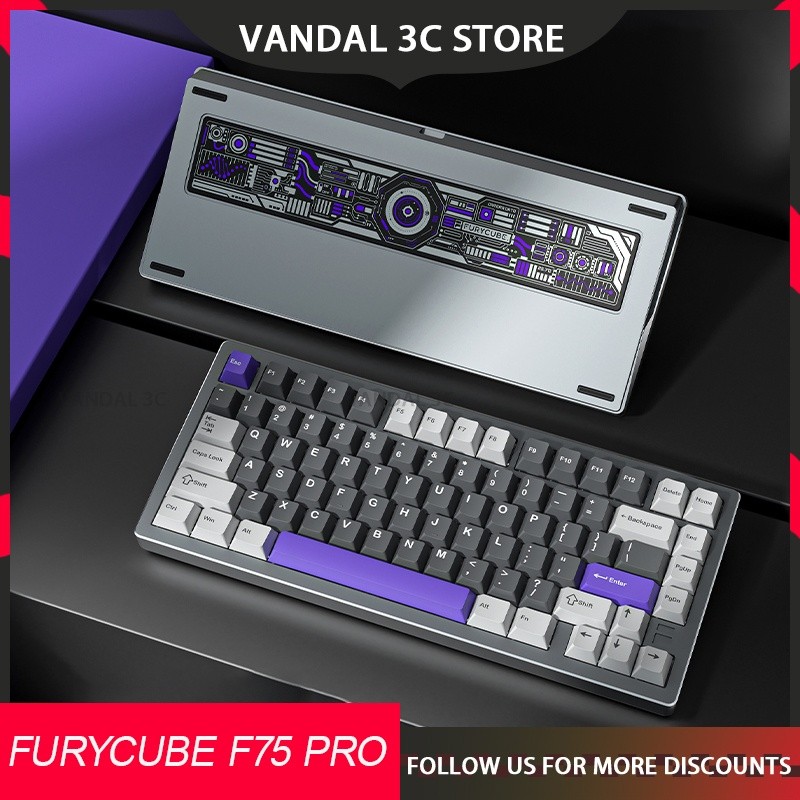 Furycube F75pro Mechanical Keyboard 3modes Dbl Structure Translucent Keycap Hot Swap Argb Alloy Keyb