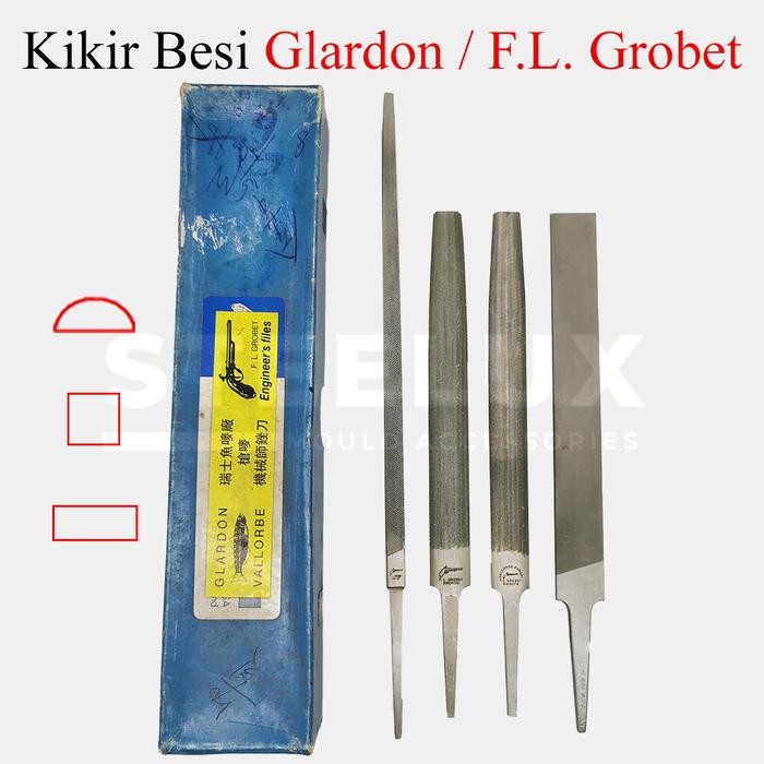 Kikir Besi F.L. Grobet / Glardon Vallorbe Cap Ikan Satuan Flat / Setengah Bulat / Kotak Halus Smooth
