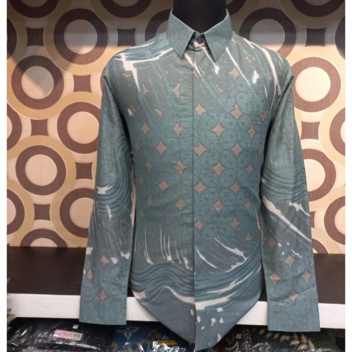Kemeja Batik Pria Lengan Panjang Dobi Premium Lasem Hijau Pastel