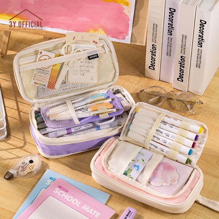 

3Y Angoo Macaron Window Pencil Case Kotak Pensil Tempat Makeup Gaya Korea Besar Alat Stationery