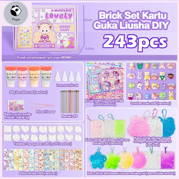 243Pcs Diy Gantungan Kunci Akrilik Set Guka Quicksand Mainan Cream Guka Set Diy Guka Set Stiker