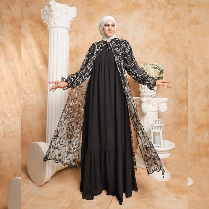 Product Laris Outer Gamis Felis Full Tile Simple Elegan Dan Mewah Bordir Brokat Pesta Dress Gaun