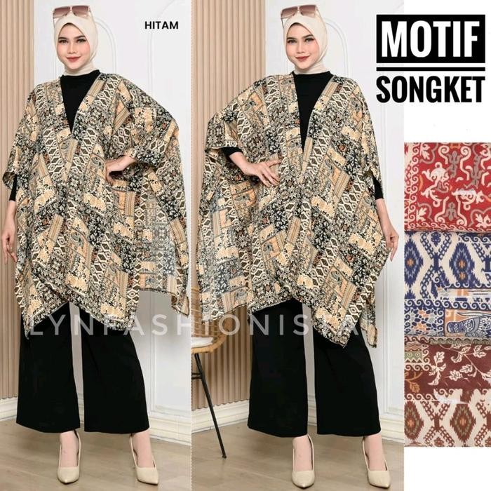 Product Laris Outer Wanita Muslim Jumbo Cardigan Kalong Motif Batik Bunga Rayon Adem/8866