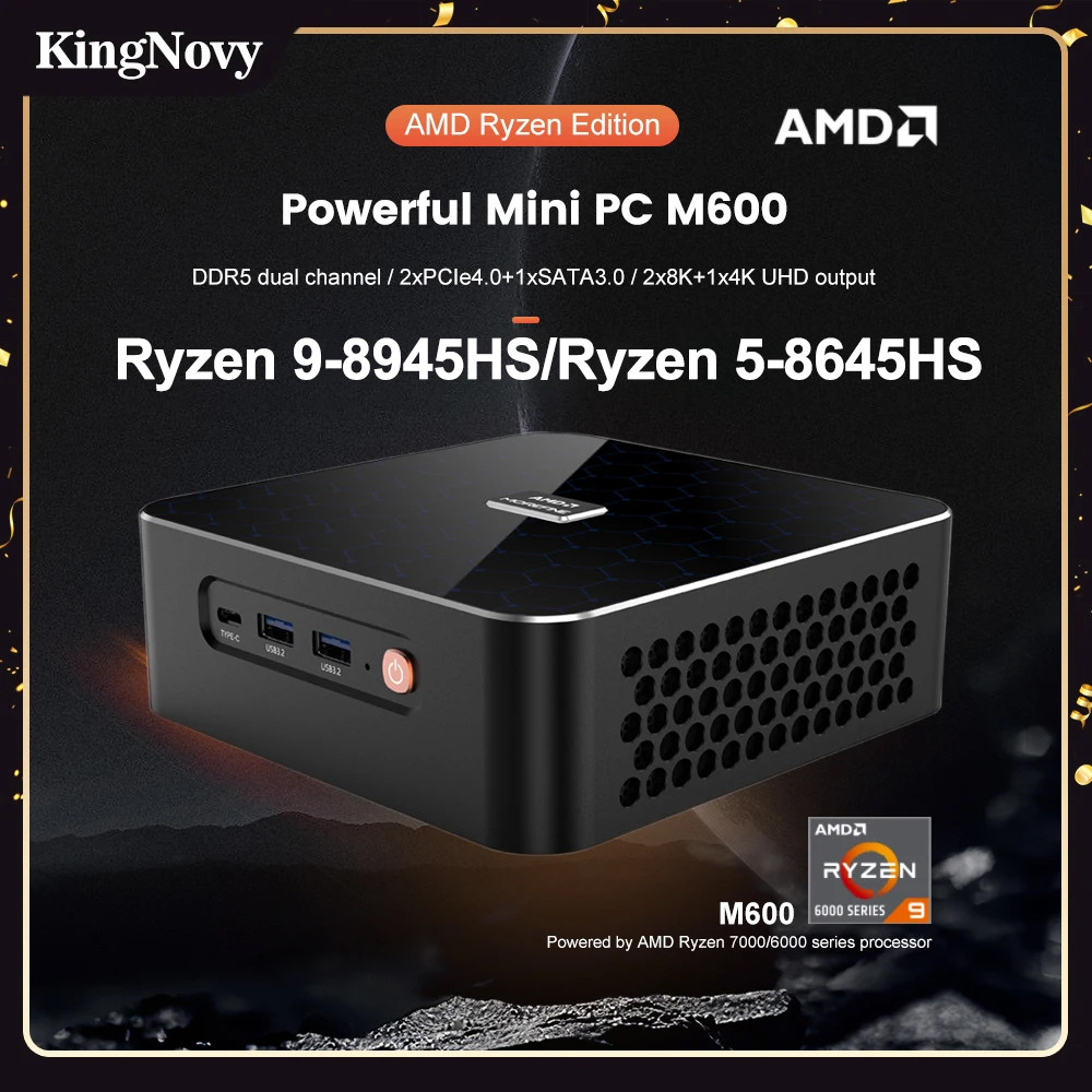 Morefine Mini Gaming PC M600 AMD Rzyen 9 8945HS 7940HS 2xDDR5 2xPCIe4.0 2x2.5G LAN Windows 11 NUC De