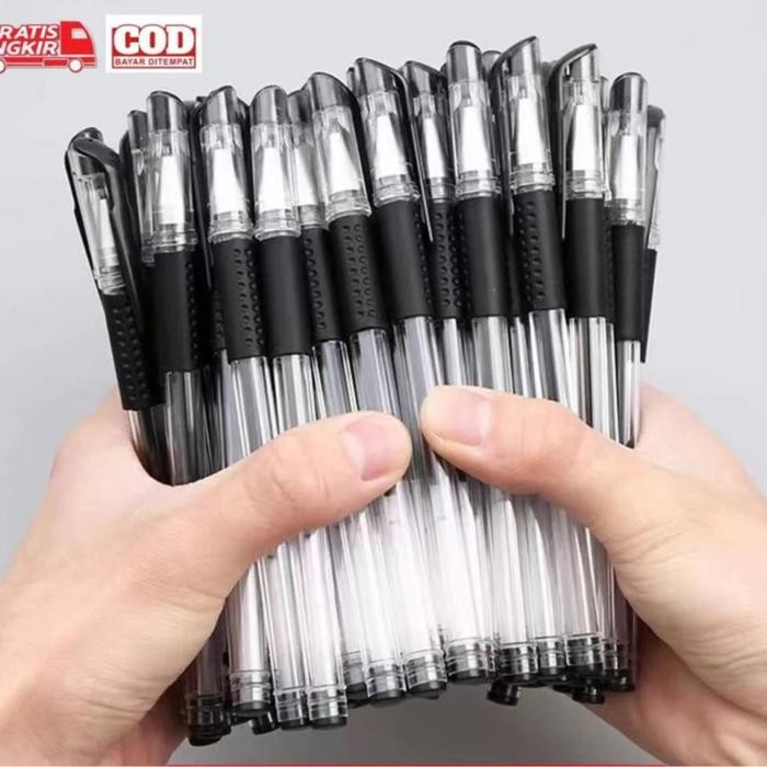 

(BISA COD) Pulpen Gel 0.5mm 50 PCS , Pena alat tulis sekolah Pena dengan Tinta Warna Hitam Biru