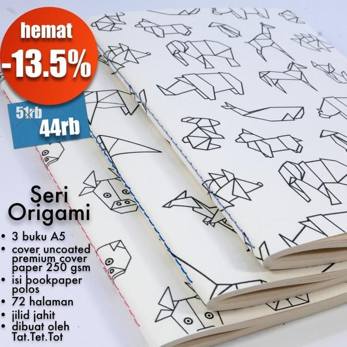 Notebook origami bundling 3 buku tulis gambar doodling A5 isi bookpaper polos Paper Stationery