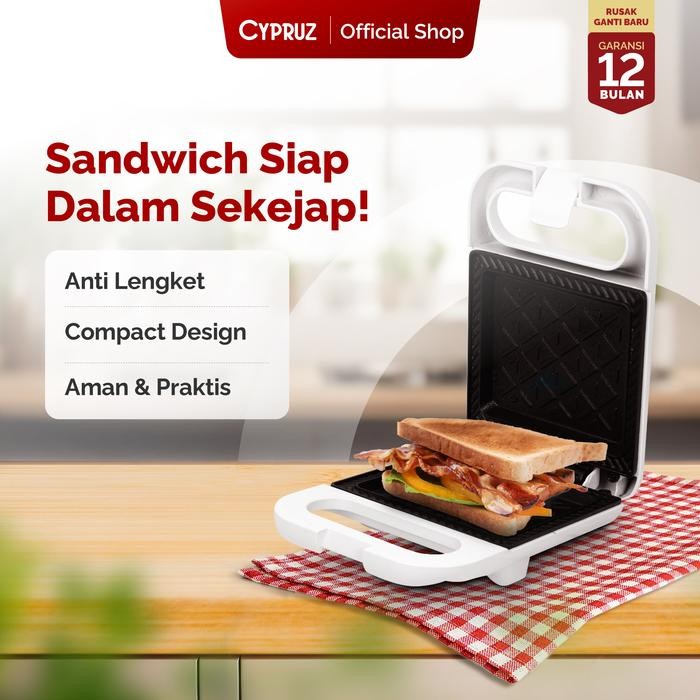 Cypruz Sandwich Maker Pemanggang Roti Anti Lengket Low Watt