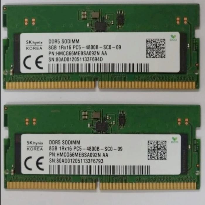 SK Hynix Sodimm 8 Gb DDR5 1Rx16 PC5-4800B-SCO-09 For Laptop