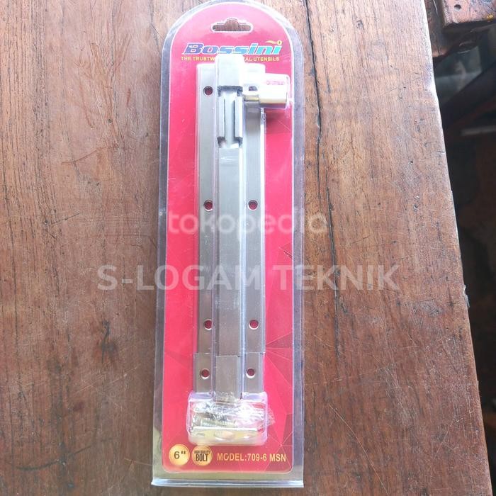TERMURAH Grendel Aluminium 6" BOSSINI SN CP Slot Pintu Jendela Putih Kotak