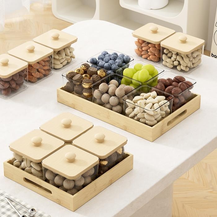 Lebaran ExclusiveMegam Toples Nampan Set Kayu Aestetik Simple Jar Food Transparant Penyimpanan