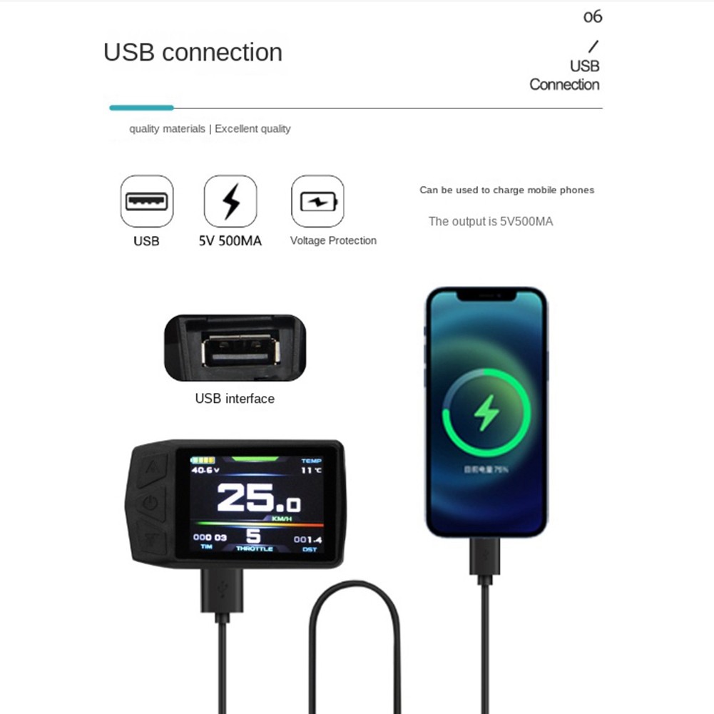 New Ebike Display for KT TF01U 24V 36V 48V Intelligent Colorful LCD Meter Waterproof Joint Electric