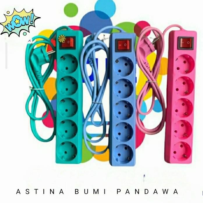 STOP KONTAK 5 LUBANG WARNA-WARNI COLOKAN 5 LUBANG 15 METER - HIJAU