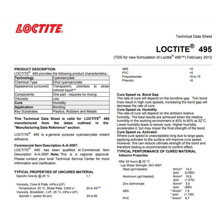 Expert Loctite 495 / lem baut loctite495 / instant adhesive