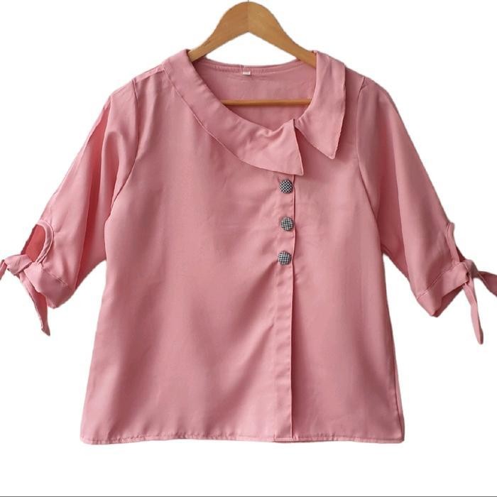 (Expert) LVL - Blouse Atasan Jumbo Wanita Baju Fashion Model Baru Blus Cewek Beline Kancing Katun