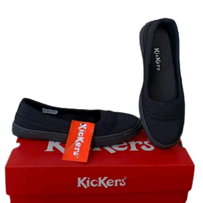 Sepatu Hitam Flatshoes Karet Kickers Kanvas Hak Rata Wanita Kerja -Gratisongkir