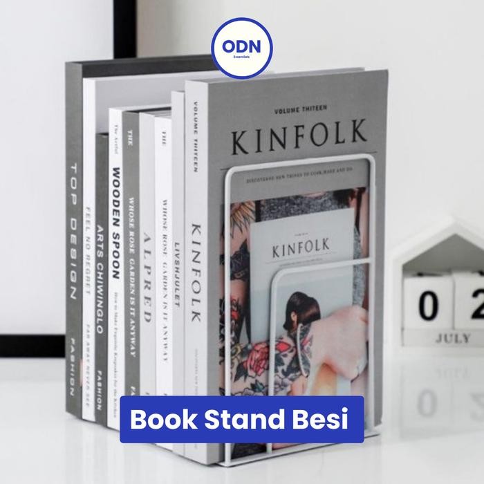 

AT Book Stand Book Holder Besi Minimalis Hitam Putih Organizer