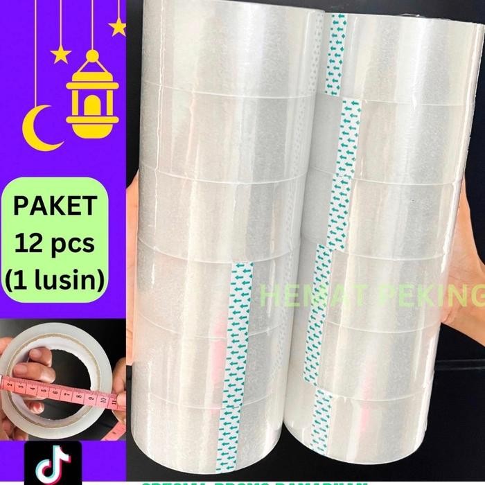 

AT Lakban Rekat Bening isi 12 pcs Transparan Core Polos Putih