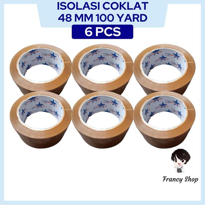 

AT Paket Murah Isolasi Lakban Coklat 48 mm 100 Yard x6 Pcs