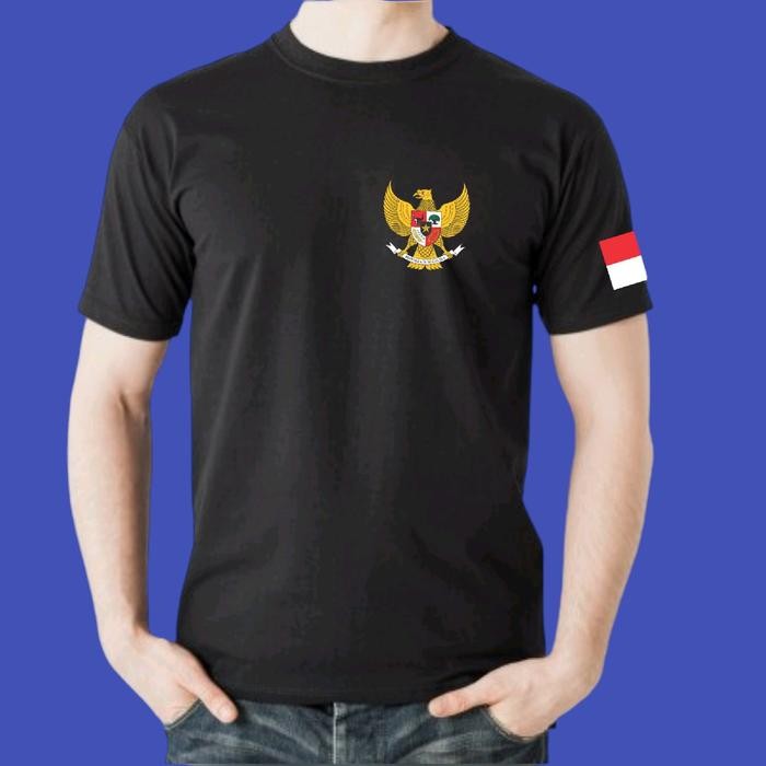 Kaos Oblong motif Logo Garuda Pancasila Lengan Kanan Bendera Merah Putih