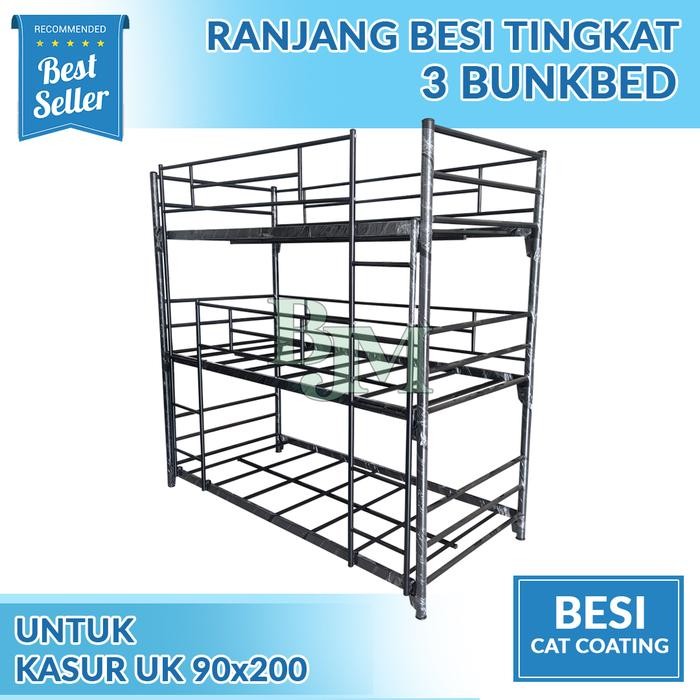 Tempat Tidur Tingkat 3 Susun Ranjang Susun Besi Bunk Bed Ranjang Besi