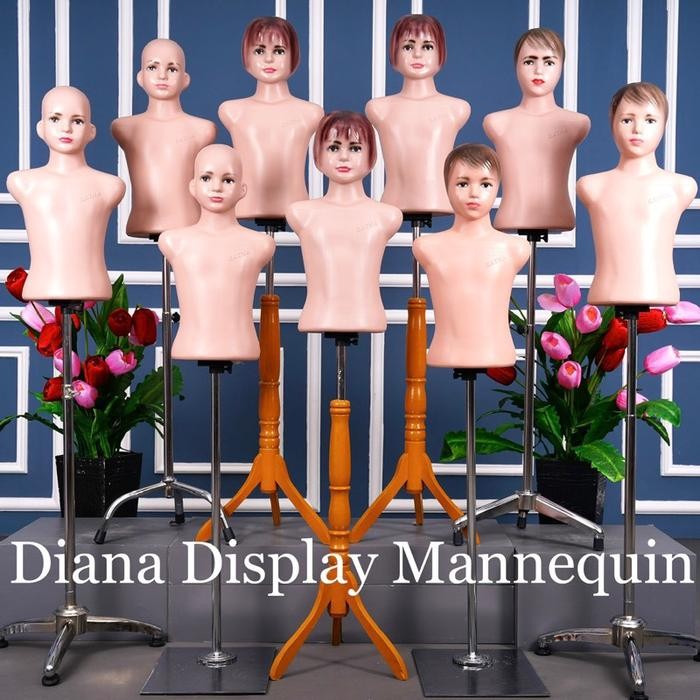 Manekin Torso Anak Plastik + Kaki Kayu / Kaki Besi - Patung Display Pakaian Anak Atasan - Topi -