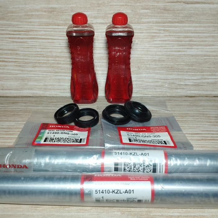 Pipa Shock Depan + Seal Shock + Seal Abu + Oli Shock Matic Honda Beat Fi - Vario 125 Motor