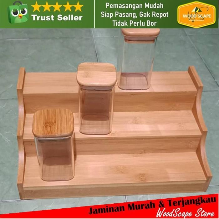 Kara 3 Tier / Rak Bumbu Bambu Kayu Tingkat / Rak toples bumbu
