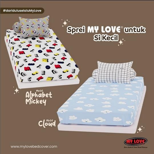 Sprei My Love 100x200 Tinggi 30 cm bahan katun motif abstrak minimalis bunga karakter