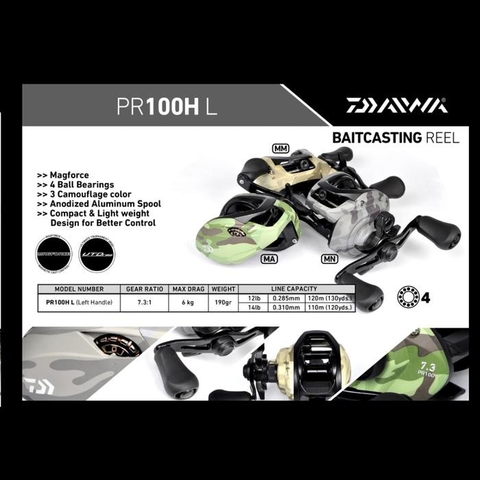 reel baitcasting daiwa PR 100 H L left hand overhead bc army