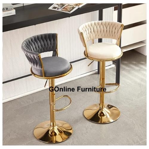 Kursi Bar Stool Kaki Gold Emas Mewah Kiten Island Cafe Bludrudetail Duk Tinggi Dudukan : 60Cm - 80Cm