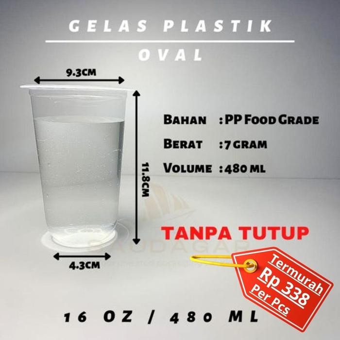 

Gelas Plastik Oval 16 oz / Cup Boba Datar 480ml