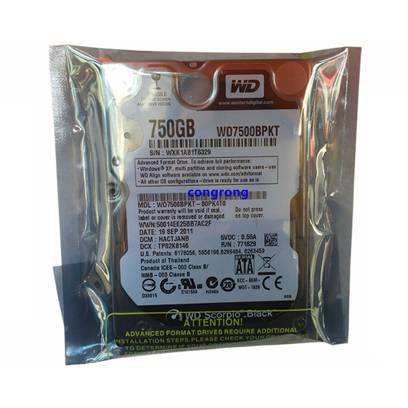 WD Black 750Gb 2.5" SATA II Internal Hard Disk Drive for Notebook Laptop 750G HDD HD Harddisk 3Gb/s