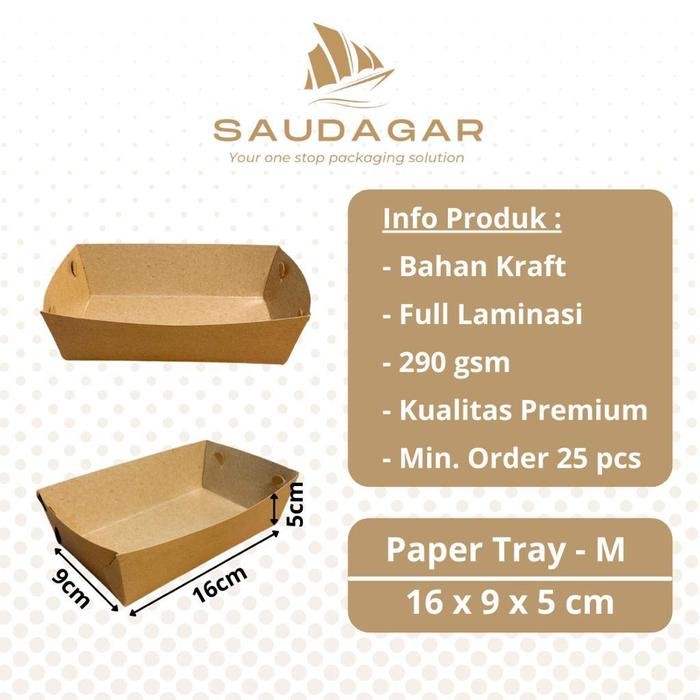 

Paper food tray / wadah makanan kertas bahan kraft anti minyak Medium