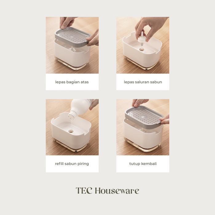 

TECMORO Tempat Sabun Cuci Piring Dispenser Sabun Sponge otomatis Efisien Dapur Soap Dispenser Sink