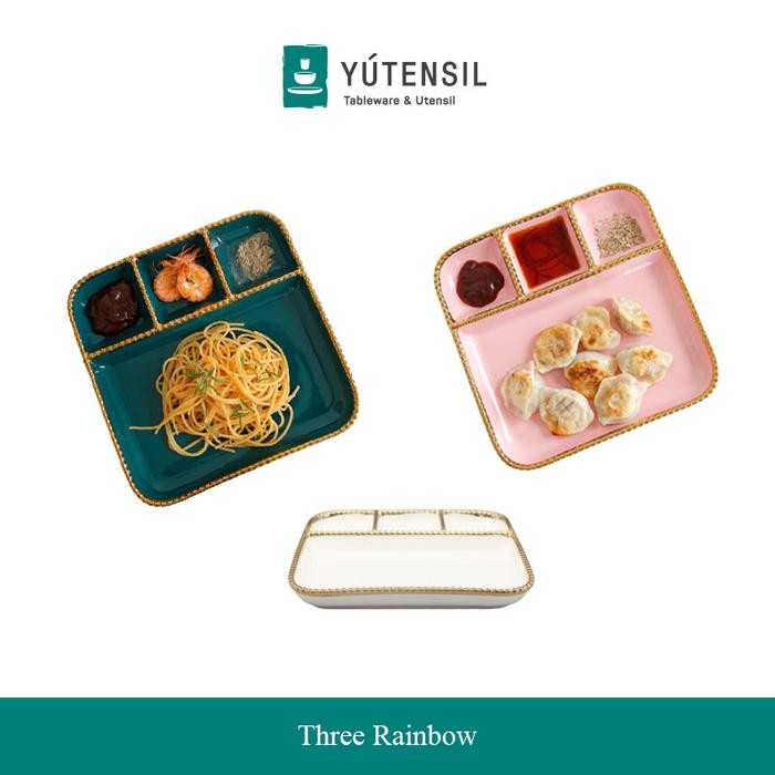 Piring Saji Keramik Sekat Kotak / Piring Saus / Sauce Plate