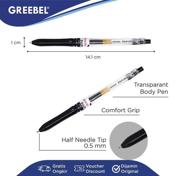 

Ready- Greebel Gel Pen Pulpen Gel Pena Ballpen (Gp-507 Paporo 0.5 Hitam) / Alat Tulis Kantor Sekolah