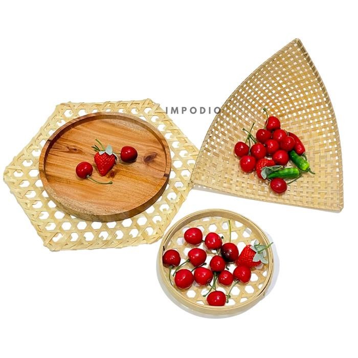 Placemat hexagon - piring bambu anyaman - Props Properti Foto IMPODIO