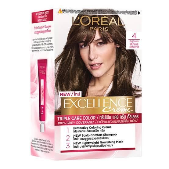 Promo Loreal Paris Excellence No 4 Natural Brown Warna Rambut Coklat Alami Perlindungan 100% Abu-Abu