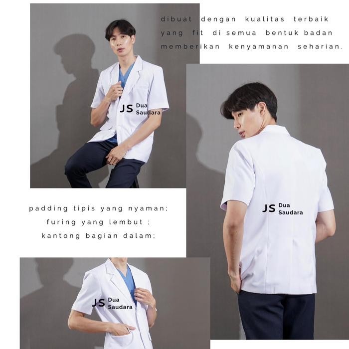 Jas Dokter Pria / Sneli Dokter Pria / Jas Putih / Jas Koas / Baju Dokter Cowo / Jas Dokter Cowo